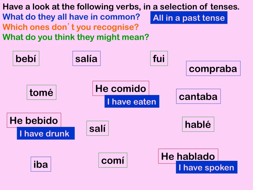 have a look at the following verbs in a selection