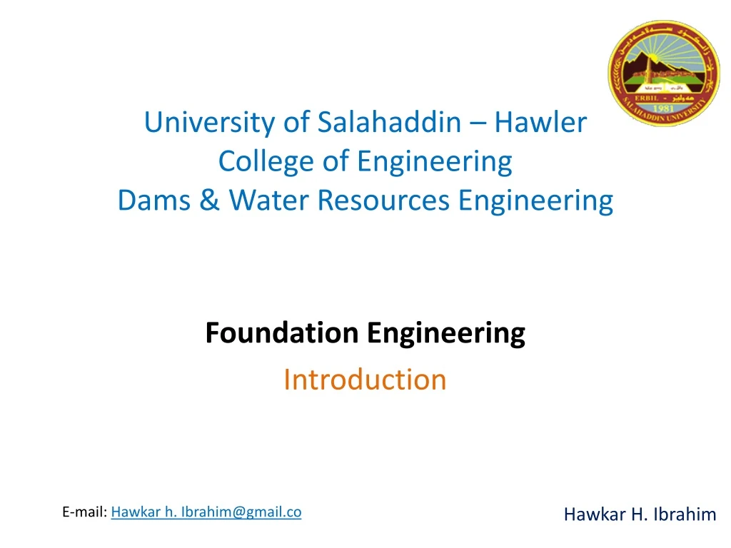 university of salahaddin hawler college of engineering dams water resources engineering