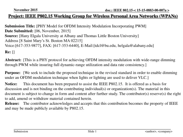 Project: IEEE P802.15 Working Group for Wireless Personal Area Networks (WPANs)