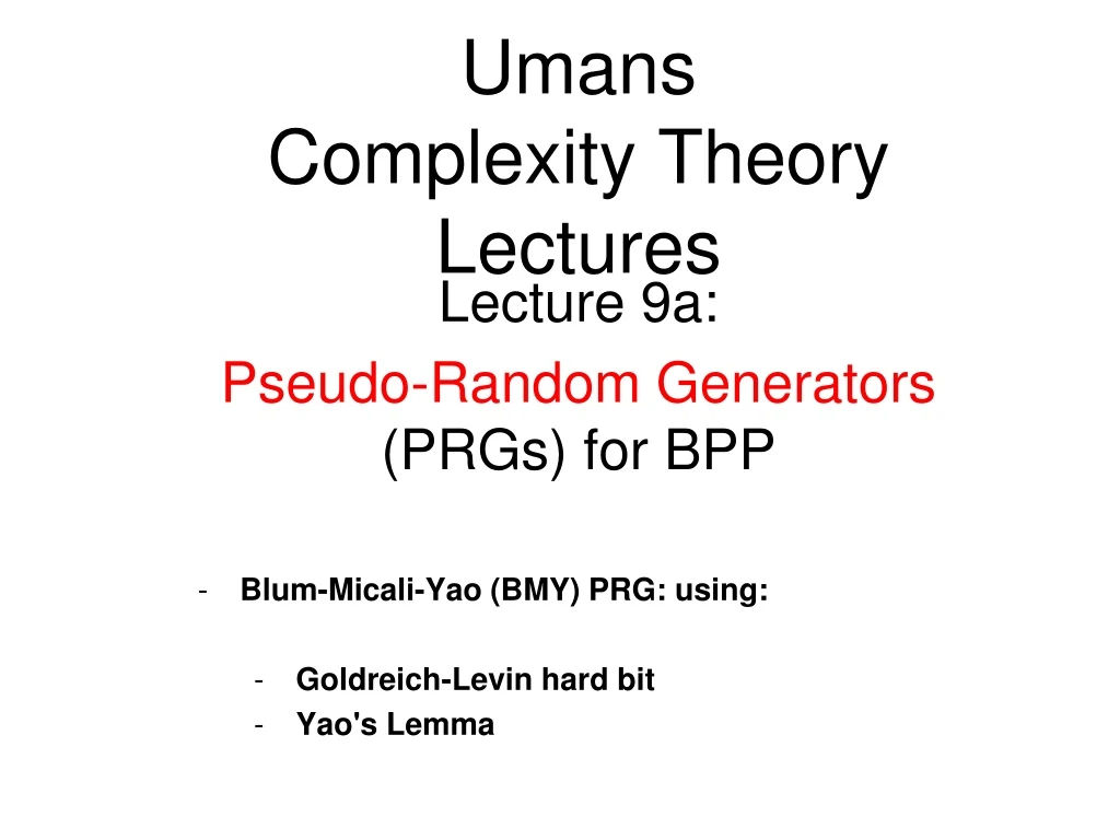 umans complexity theory lectures