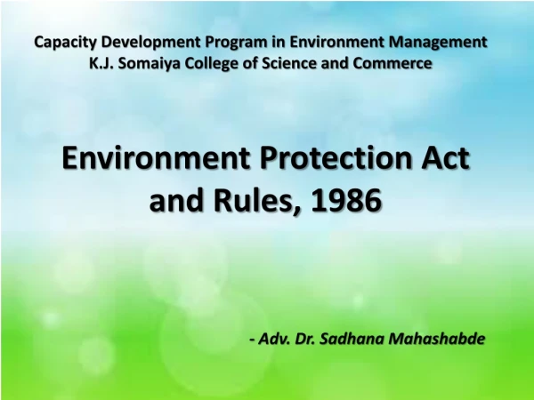 Environment Protection Act and Rules, 1986