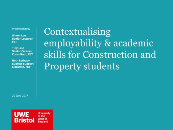 Contextualising employability &amp; academic skills for Construction and Property students