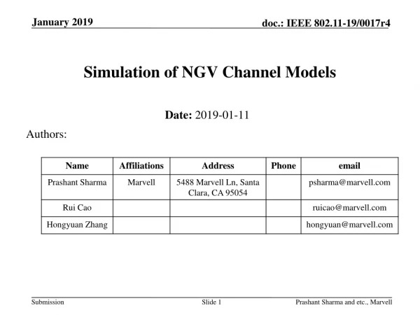 Simulation of NGV Channel Models