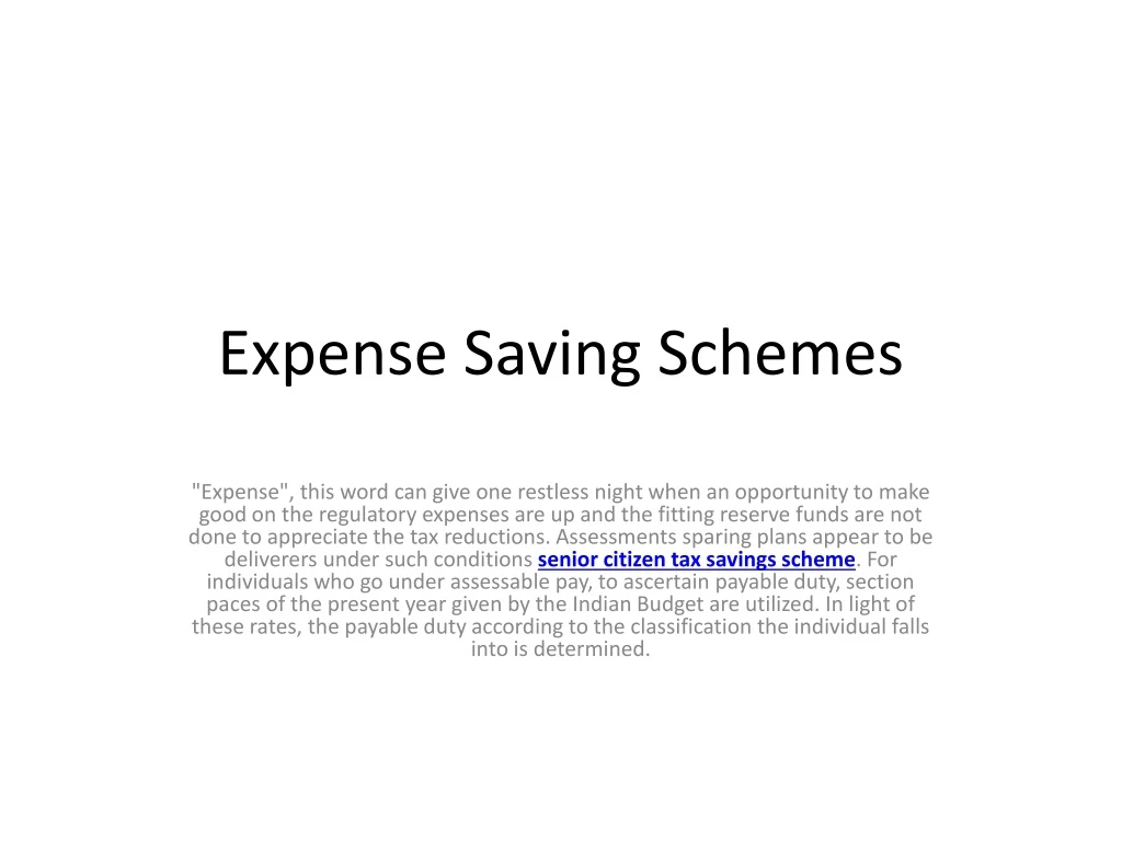 expense saving schemes