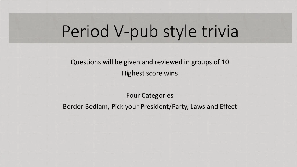 period v pub style trivia