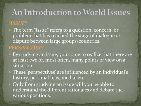 An Introduction to World Issues