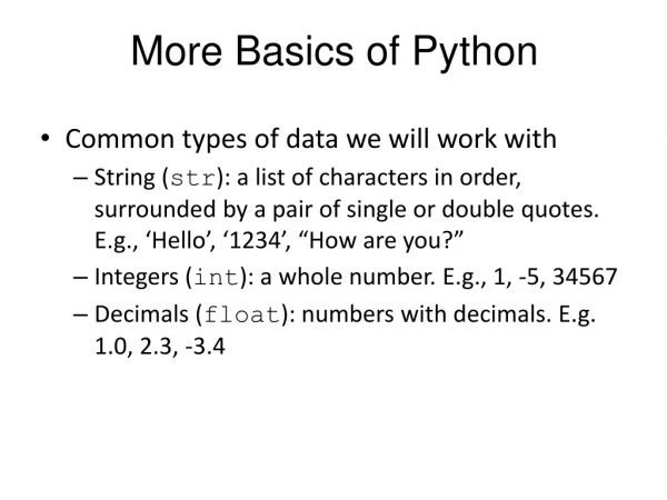 More Basics of Python