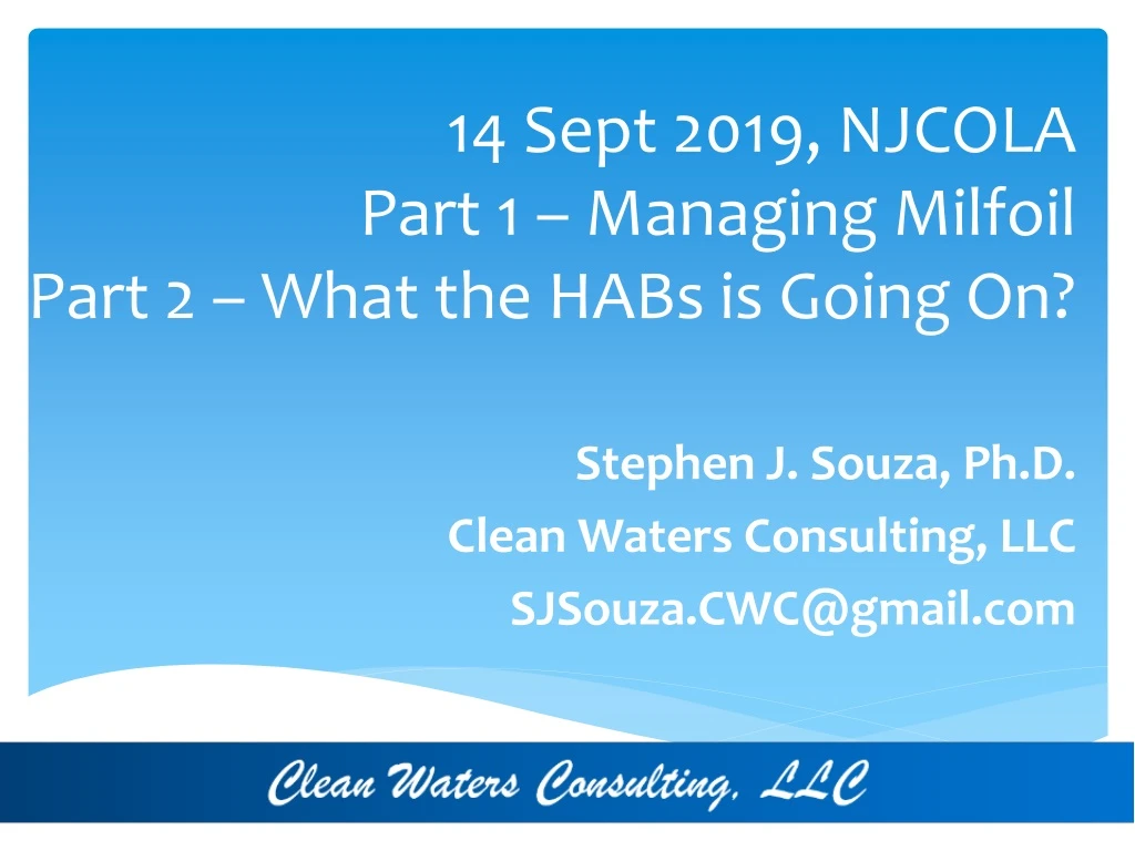 14 sept 2019 njcola part 1 managing milfoil part 2 what the habs is going on