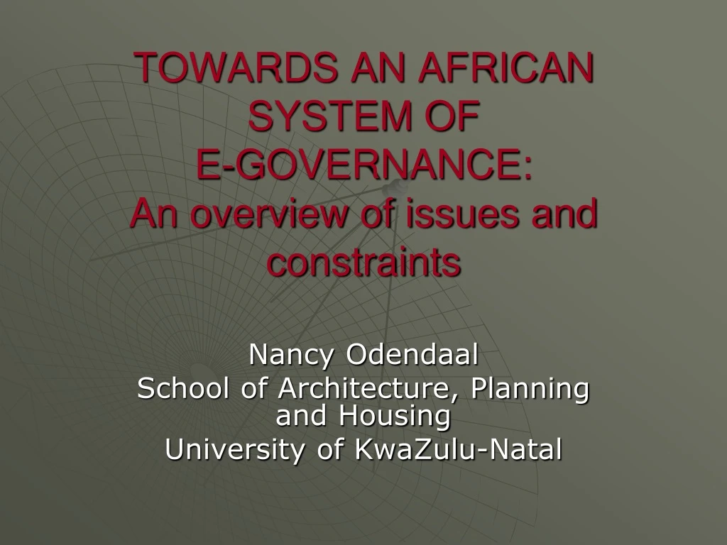 towards an african system of e governance an overview of issues and constraints