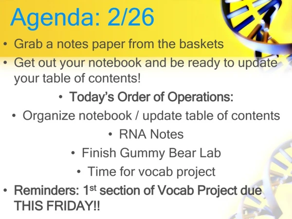 Agenda: 2/26