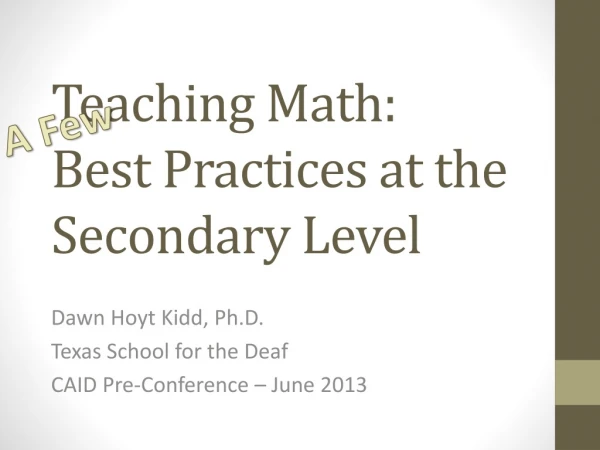 Teaching Math: Best Practices at the Secondary Level