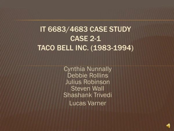 IT 6683/4683 Case Study Case 2-1 Taco Bell Inc. (1983-1994)