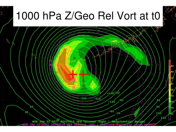 1000 hPa Z/Geo Rel Vort at t0