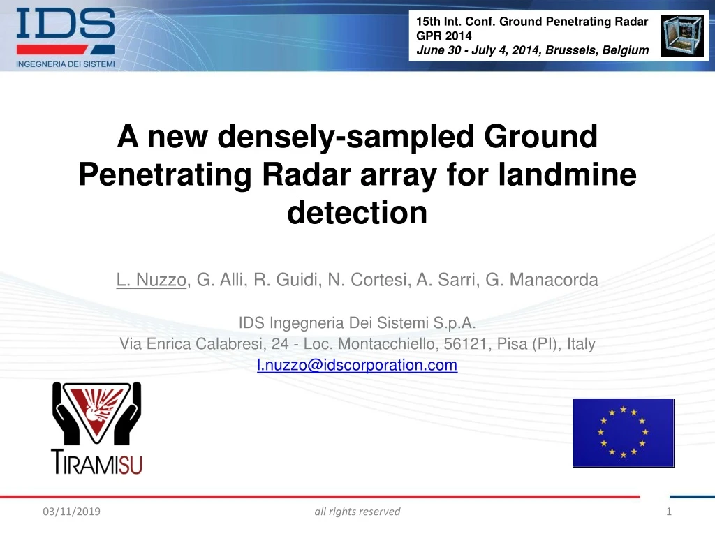 a new densely sampled ground penetrating radar array for landmine detection