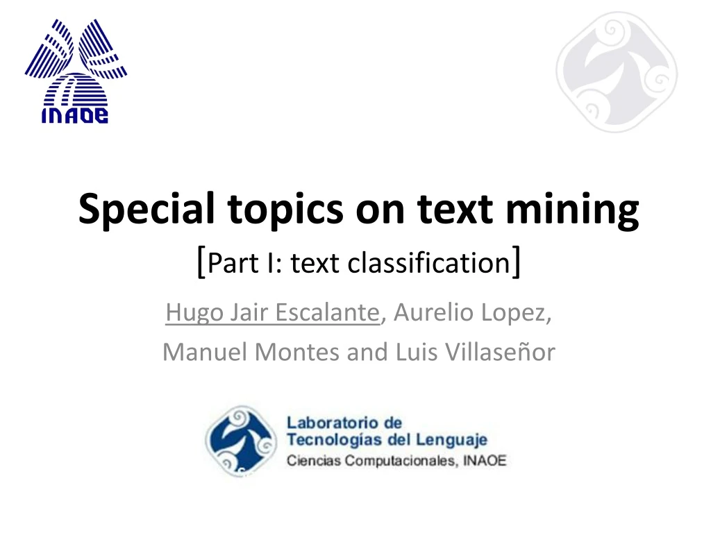 special topics on text mining part i text classification