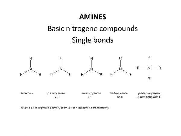 AMINES Basic nitrogene compounds Single bonds