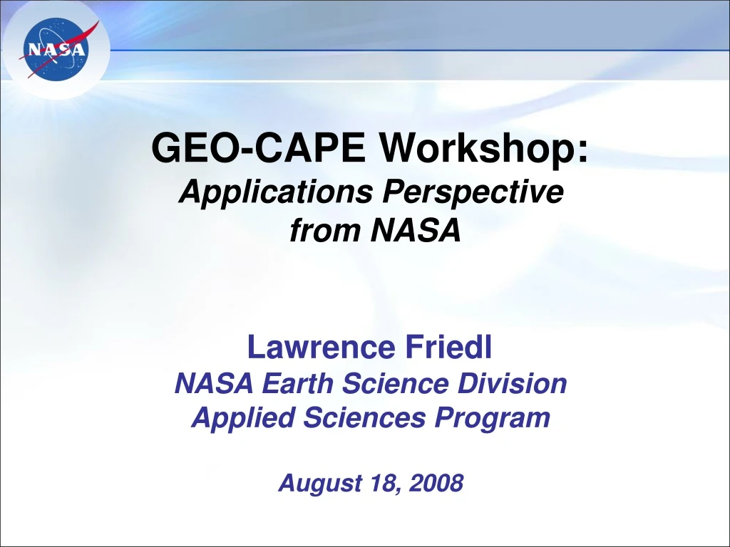 geo cape workshop applications perspective from