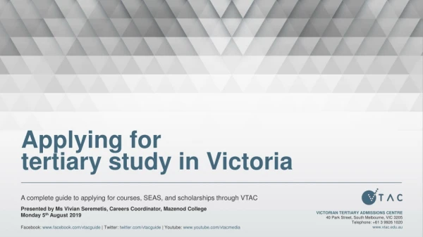 Applying for tertiary study in Victoria