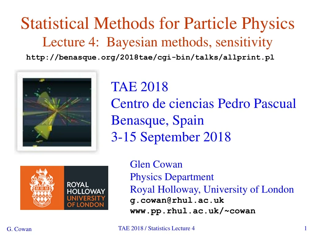 statistical methods for particle physics lecture 4 bayesian methods sensitivity