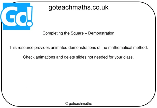 Completing the Square – Demonstration