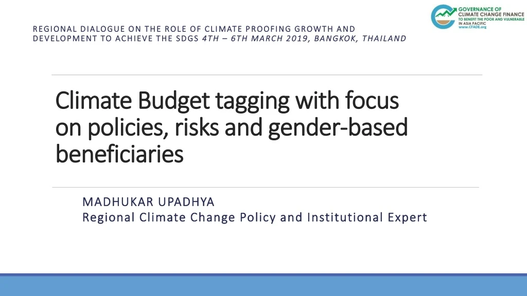climate budget tagging with focus on policies risks and gender based beneficiaries