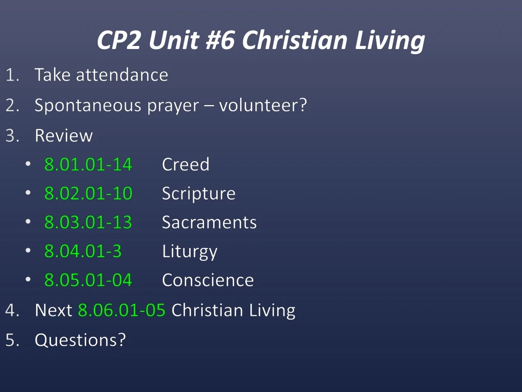 cp2 unit 6 christian living