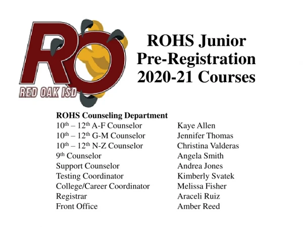 ROHS Junior Pre-Registration 2020-21 Courses