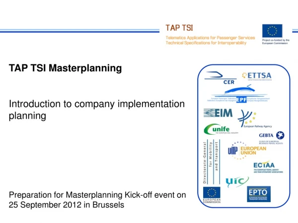TAP TSI Masterplanning Introduction to company implementation planning