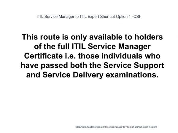ITIL Service Manager to ITIL Expert Shortcut Option 1 -CSI-