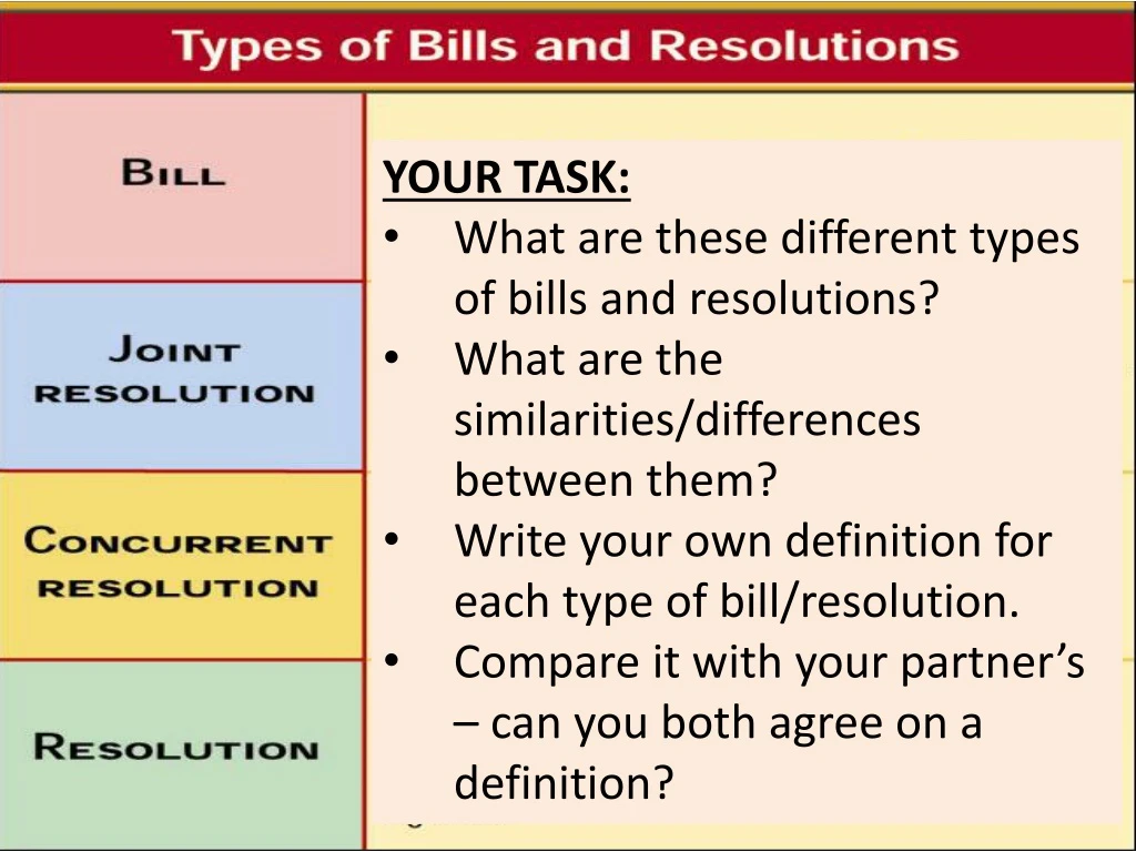your task what are these different types of bills