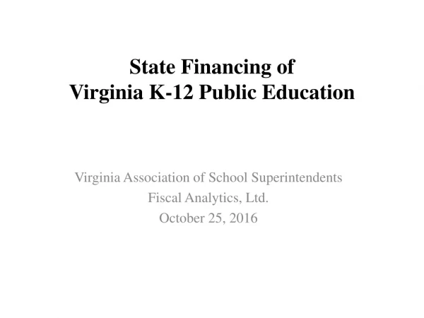 State Financing of Virginia K-12 Public Education