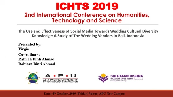 ICHTS 2019 2nd International Conference on Humanities, Technology and Science