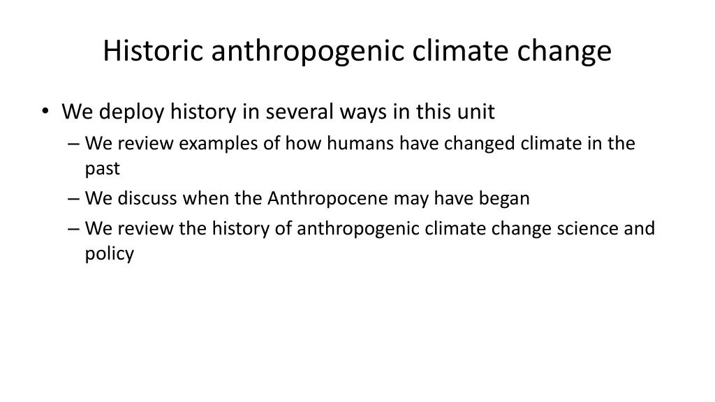 historic anthropogenic climate change