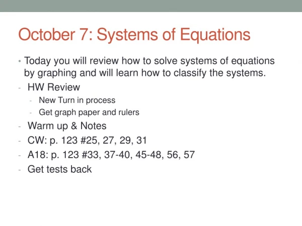 October 7: Systems of Equations