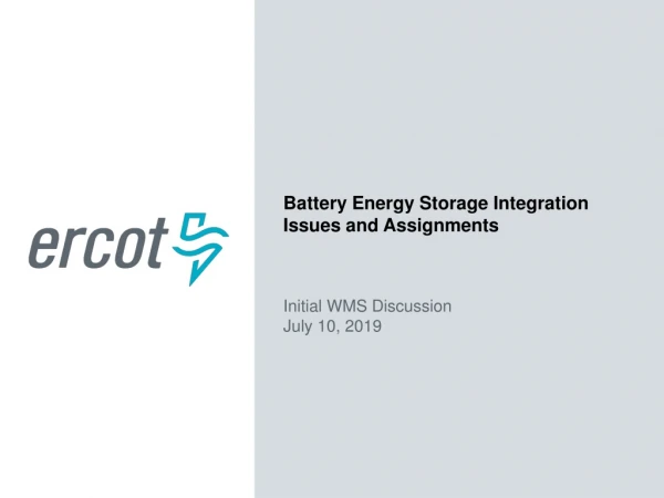 Battery Energy Storage Integration Issues and Assignments Initial WMS Discussion July 10, 2019