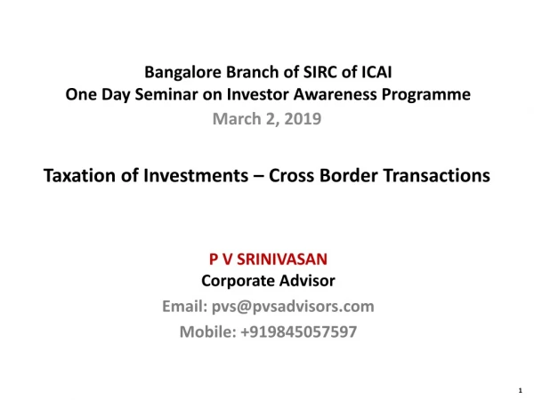 Taxation of Investments – Cross Border Transactions
