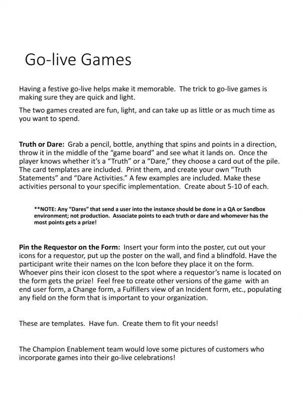 Go-live Games