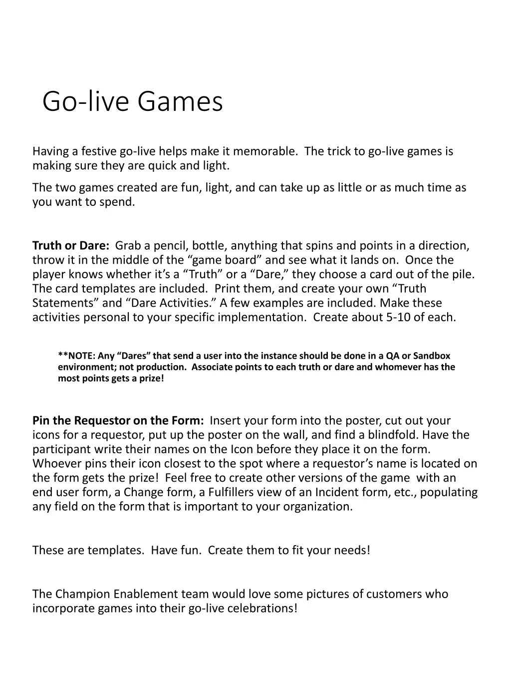 go live games