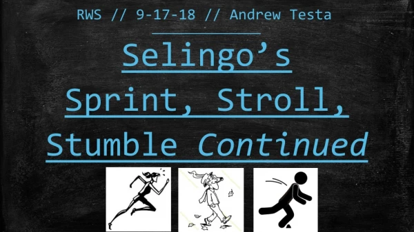 Selingo’s Sprint, Stroll, Stumble Continued