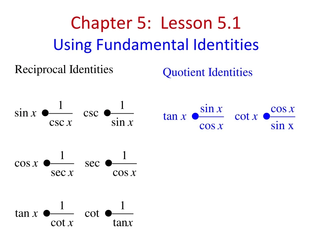 chapter 5 lesson 5 1 using fundamental identities