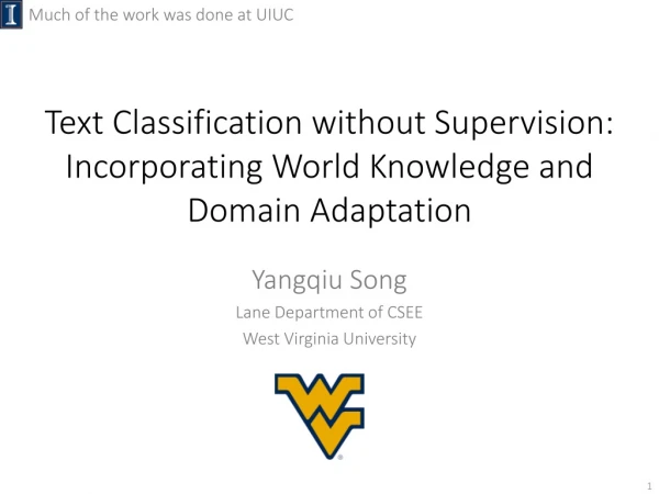 Text Classification without Supervision: Incorporating World Knowledge and Domain Adaptation