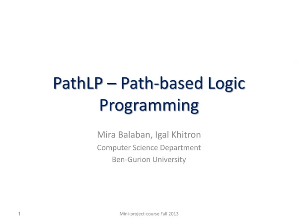 PathLP – Path-based Logic Programming