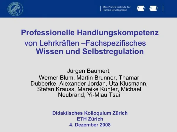 Professionelle Handlungskompetenz von Lehrkr ften Fachspezifisches Wissen und Selbstregulation