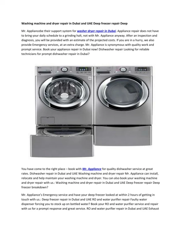 Washing machine and dryer repair in Dubai and UAE Deep freezer repair Deep