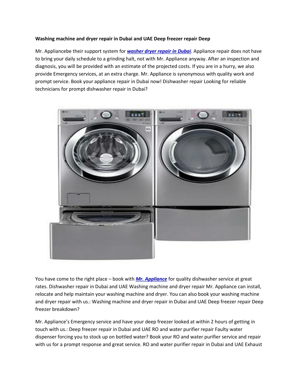 washing machine and dryer repair in dubai