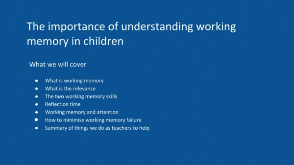 The importance of understanding working memory in children