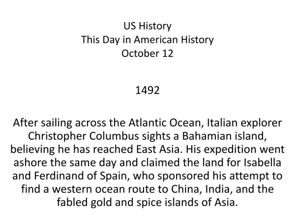 US History This Day in American History October 12