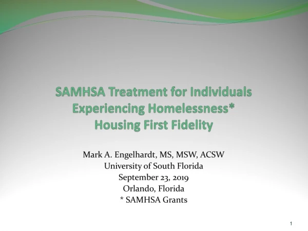 SAMHSA Treatment for Individuals Experiencing Homelessness* Housing First Fidelity