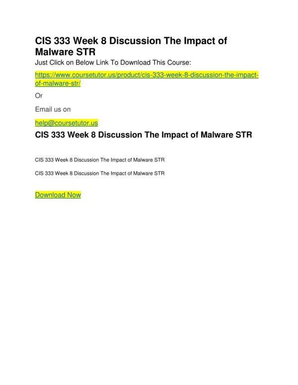 cis 333 week 8 discussion the impact of malware