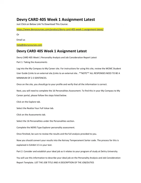 Devry CARD 405 Week 1 Assignment Latest